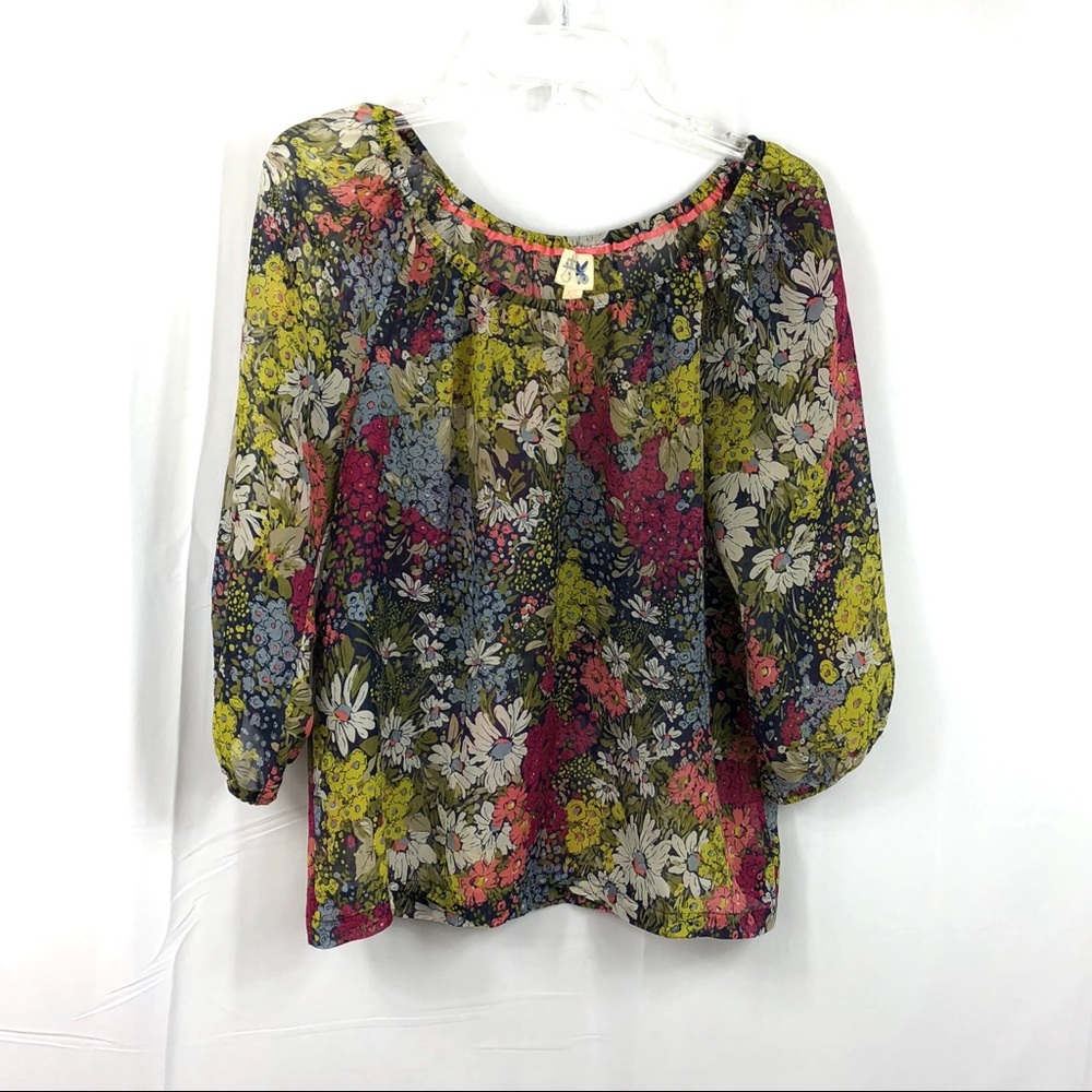 Edme & Esyllte Floral Silk 3/4 Sleeve Top Size XS